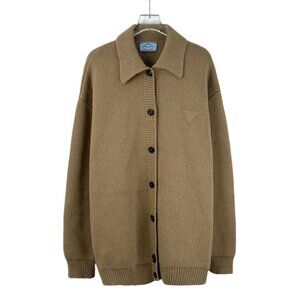 Prada Brown 100% Cashmere Knitted Single-Breasted Sweater Coat With Triangular L